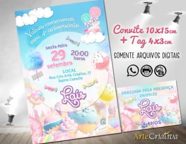 Convite Digital C/tag Doce Candy Color