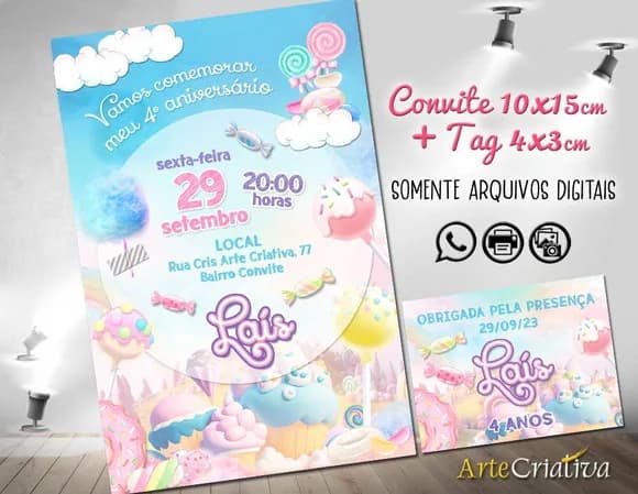 Convite Digital C/tag Doce Candy Color