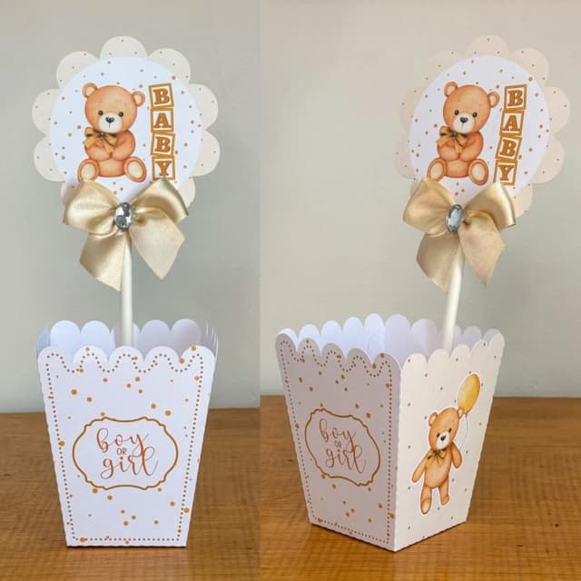 PEGUE E MONTE - Centro de Mesa CHA DE BEBE URSINHO NEUTRO Decoração de Festa | Lembrancinhas | Aniversário | Personalizados
