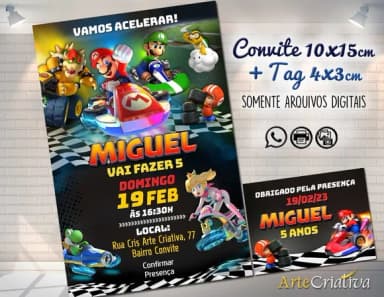 Convite Digital C/tag Super Mario Kart