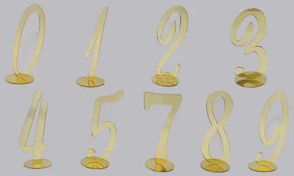 Topo de Bolo de Números em Acrílico Espelhado Dourado