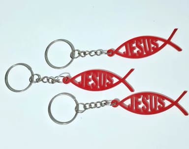 Chaveiro Peixe Jesus Acrílico Pacote com 10 Unidades