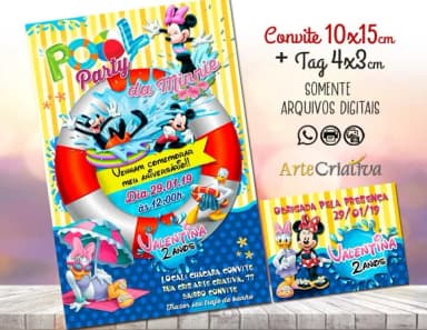 CONVITE DIGITAL C/TAG Pool Party Minnie 2
