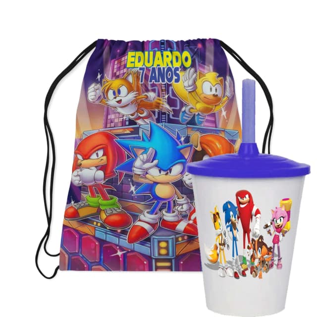 Kit Mochila e Copo Twister personalizado do Sonic