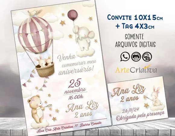 Convite Digital C/tag Animais no Balão