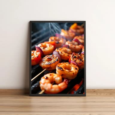 Quadro Decorativo com Camarões Grelhados e Legumes 2970