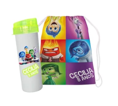 kit mochilinha e Garrafinha tema Divertidamente