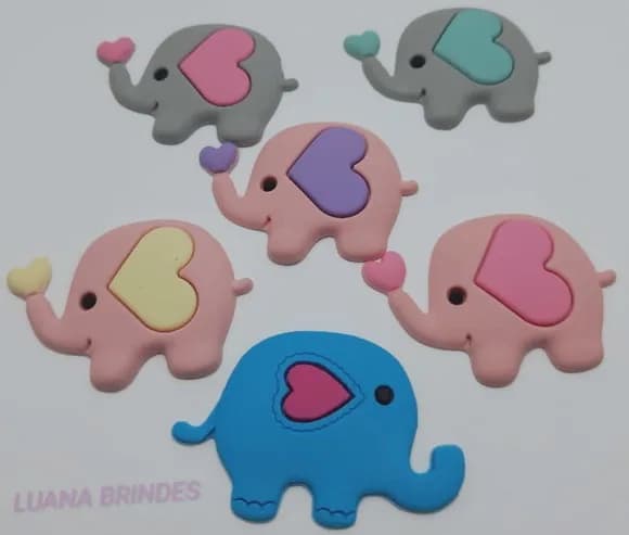 Apliques Elefantes Variados de Borracha - pct c/6 unid