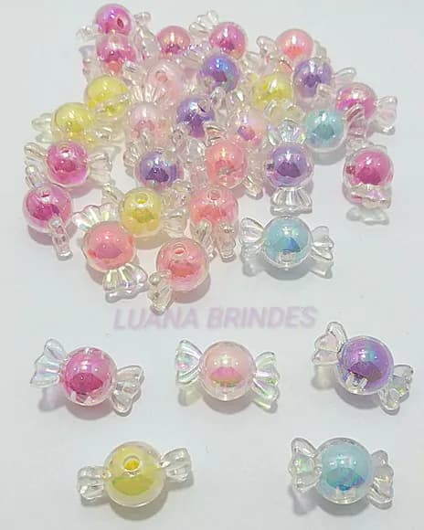 Balinha de acrílico com miolo colorido - pct com 20 unidades