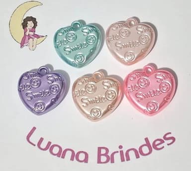 Pingente Coração Coloridos 2,8cm Pacotes com 10 Unidades