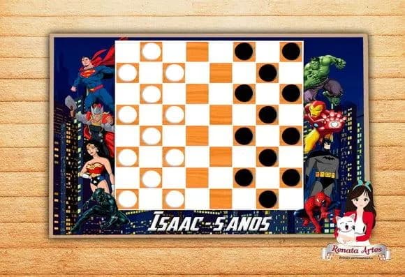 Jogo de Damas Personalizado Super Heróis