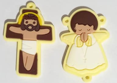 Kit Entremeio Anjo e Crucifixo Amarelo Claro P/terço - 2 Kit