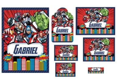 Caderno + Etiquetas + Tag Personalizada + Lápis (vingadores)