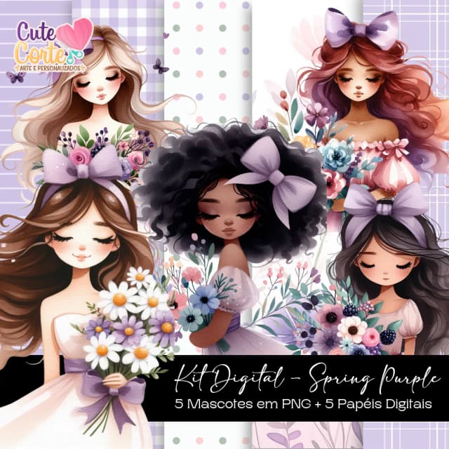 Kit Digital - Spring Purple (5 Papéis Digitais + 5 Cliparts)