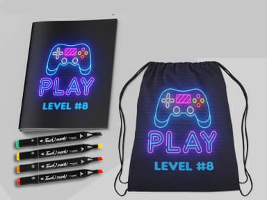 Kit Mochila e Revista de colorir com Canetinhas Video Game