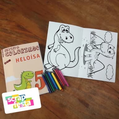 Revista Colorir + Lápis de Cor Festa Dinossauro