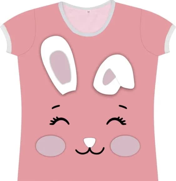 Blusa Adulto Fantasia Camiseta Coelho Rosa Estampa Divertida Feminina