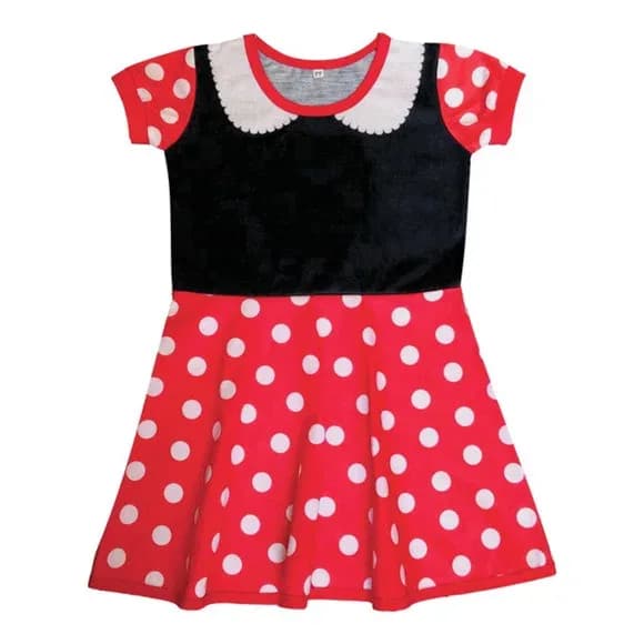 Vestido Infantil Fantasia Ratinha Vermelho Poá Bolinhas Brancas