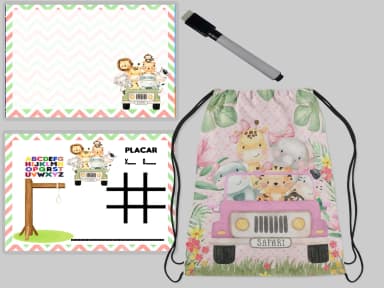 Kit Mochila e Lousa Magica para lembrancinhas Safari
