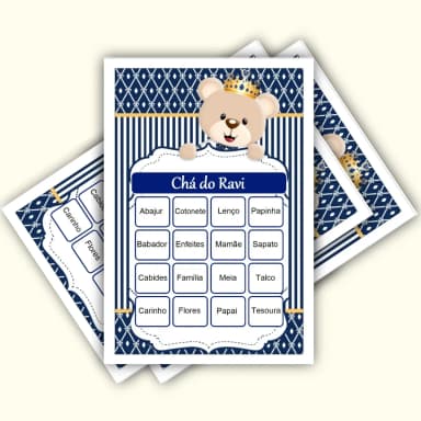 Bingo Chá de Bebê Menino Pdf Para Imprimir