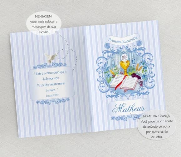 Lembrança Eucaristia - Orações - Vintage Azul