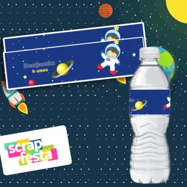 Adesivo Personalizado Rótulo água 5x19,5 Espaço Astronauta