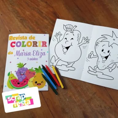 Revista Colorir + Giz Cera Festa Hortifrúti/frutas/quitanda