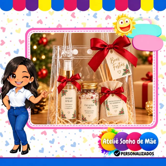 Kit Presente de Natal Corporativo 3 Itens – Home Spray, Escalda Pés e Aromatizador