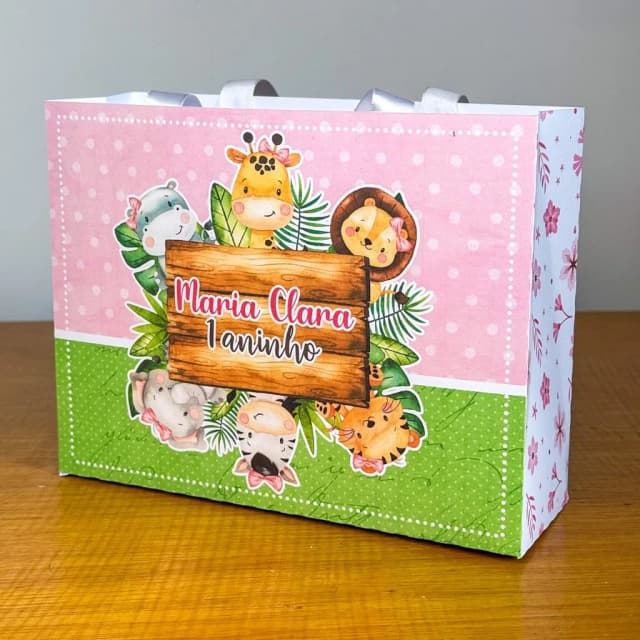 PEGUE E MONTE - Sacolinhas Personalizadas SAFARI MENINA - Decoração de Festa | Lembrancinhas | Aniversário | Personalizados