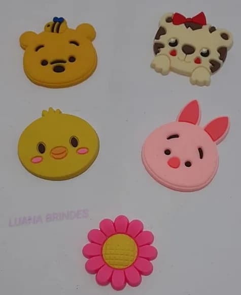 Apliques Carinha Animais Diversos de Borracha -pct C/5 Unid