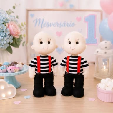 Boneco Irmãos Gêmeos Tweedledee e Tweedledum - Tema Alice Em Feltro 2 peças