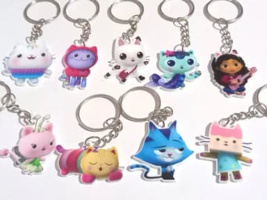 Chaveiro Gabby Gatos Acrílico Impresso Variados- 9 Peças