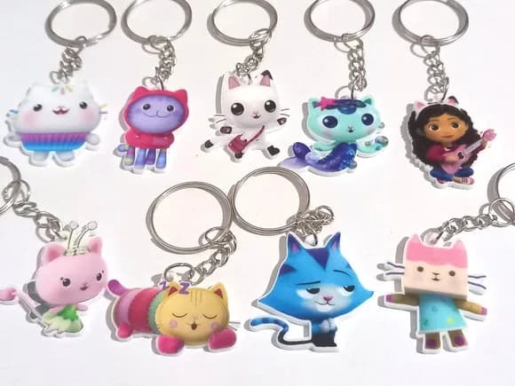 Chaveiro Gabby Gatos Acrílico Impresso Variados- 9 Peças