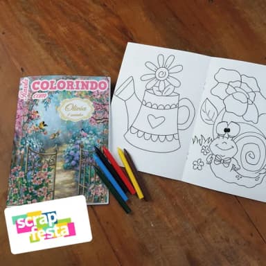 Revista Colorir + Giz de Cera Jardim Encantado Aquarela