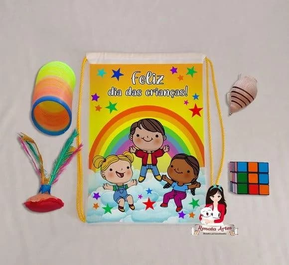 Mochila Brinquedos Retrô Tema Dia das Crianças 2024
