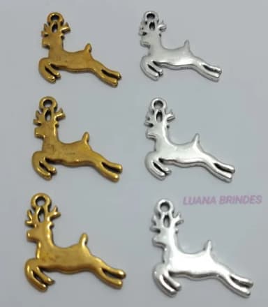 Pingente Rena de Metal Dourado e Prata - Pct c/ 12 Unid