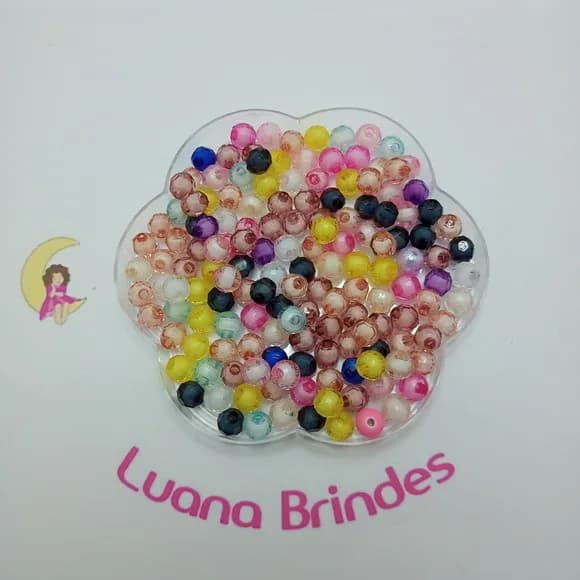 Bolinha Facetada com Miolo Colorida 8mm Pct 100 Unidades