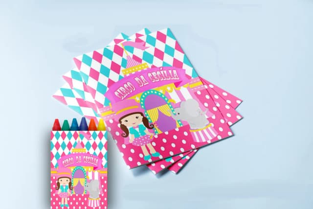 Revista para colorir  com Giz de cera Personalizado do Circo Rosa