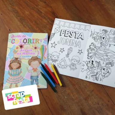 Revista Colorir + Giz de Cera Festa Junina/julina Arraiá