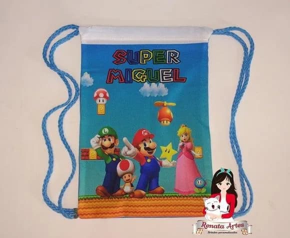 Mochila de Tecido Personalizada Turma Mario Bross
