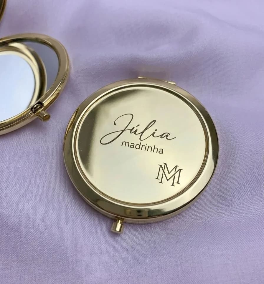 Espelho de Bolsa Personalizado com Gravação a Laser – Dourado