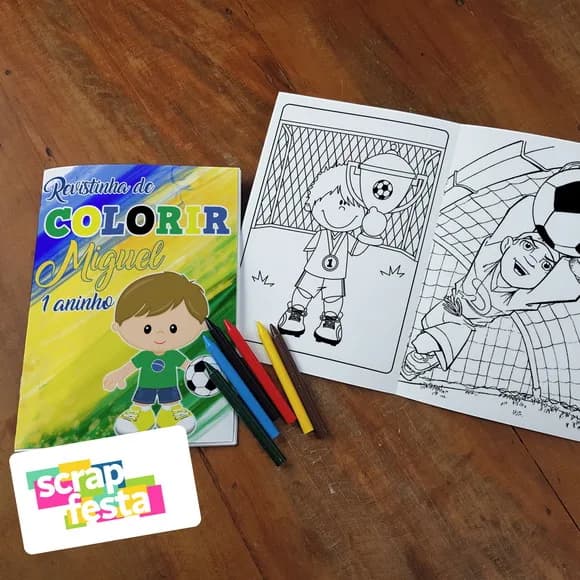 Revista Colorir + Giz de Cera Festa Esporte Futebol Copa