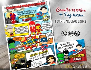 CONVITE DIGITAL C/TAG Herois Cute Gibi