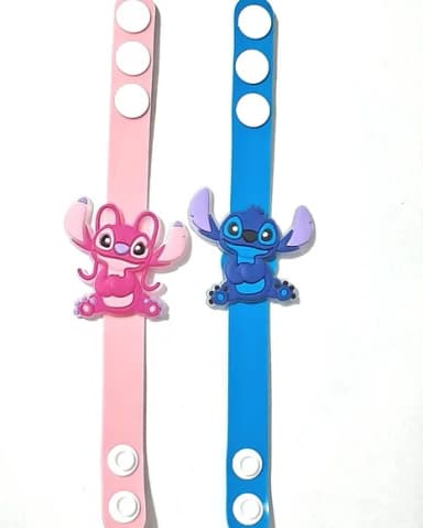 Pulseira Stitch e Angel 19cm Emborrachada Pacotes com 3 Peça