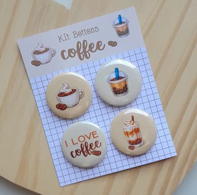 Cartela c/ 04 Bottons Tema Coffee