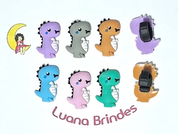 Pins para Cadarço Dinossauro Pacote com 6 Unidades Colorido