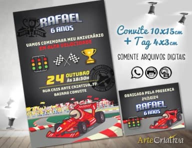 Convite Digital C/tag Corrida Fórmula 1