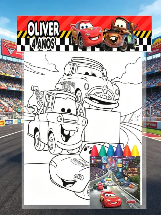 Kit Colorir com Giz de Cera  Personalizado dos Carros Disney