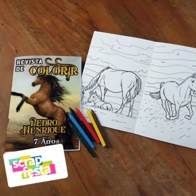 Revista Colorir + Giz de Cera Festa Cavalo