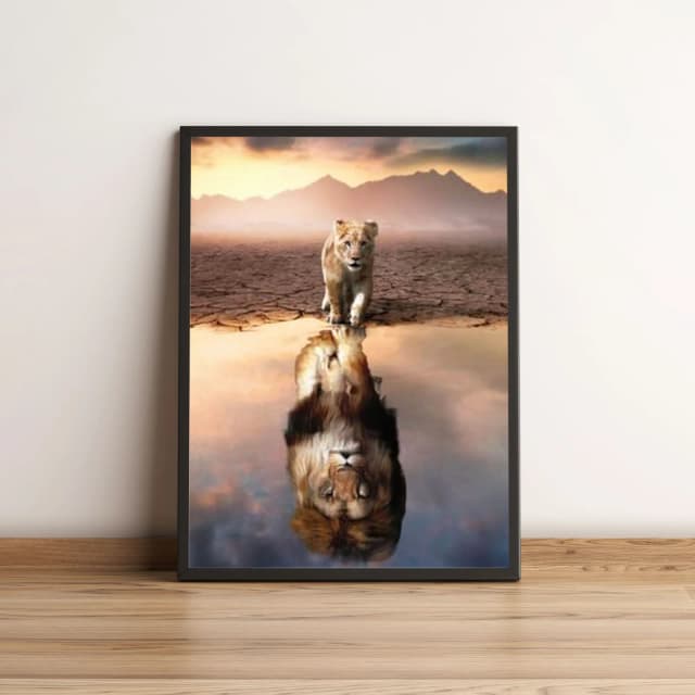 Quadro Leão com Reflexo na Água 197